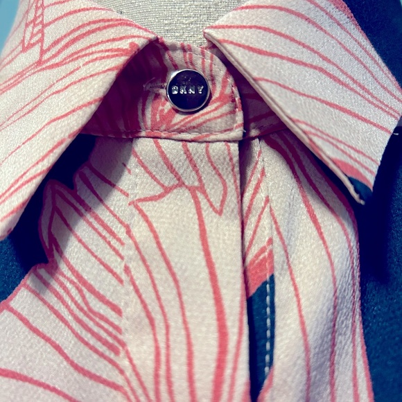 DKNY floral blouse. Navy blue with pink flower print. Size Small. - Picture 2 of 6